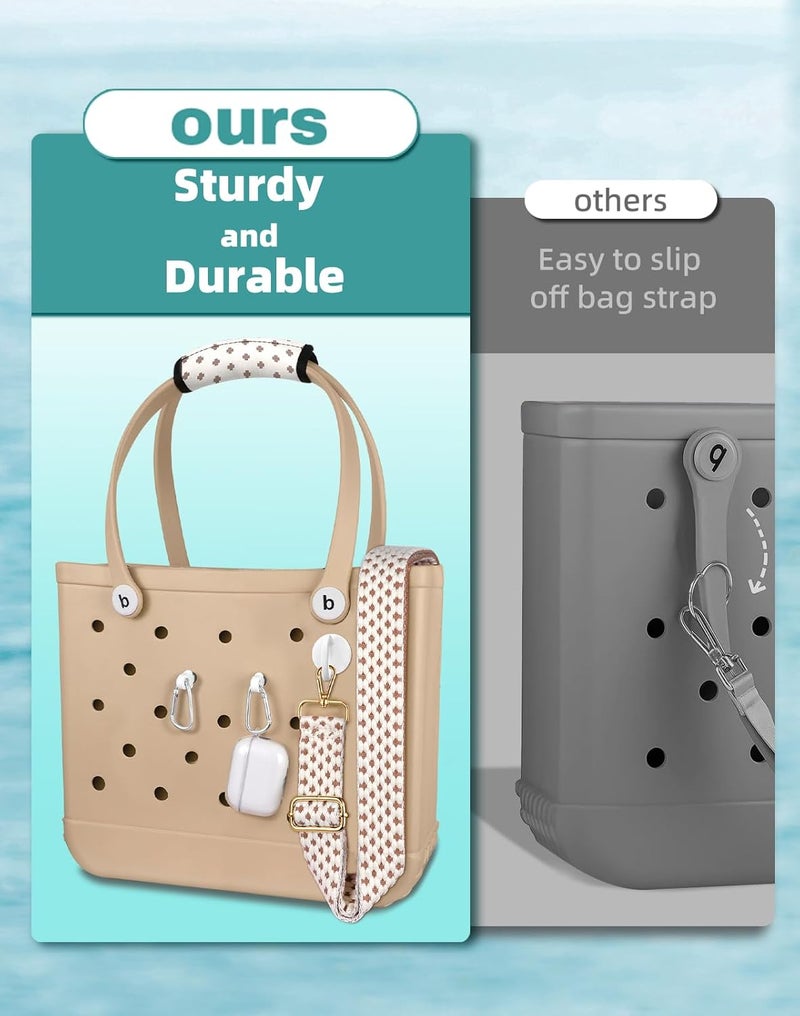 Toykee Bag Strap Charms Crossbody for Bogg Bag Accessories - Shoulder Strap Neoprene Luggage Handle Wrap for Suitcase & 2 Key Holders Coffee Geometry Pattern - Image 4